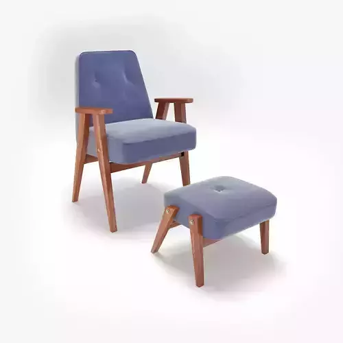 Retro Blue Chair and Ottoman