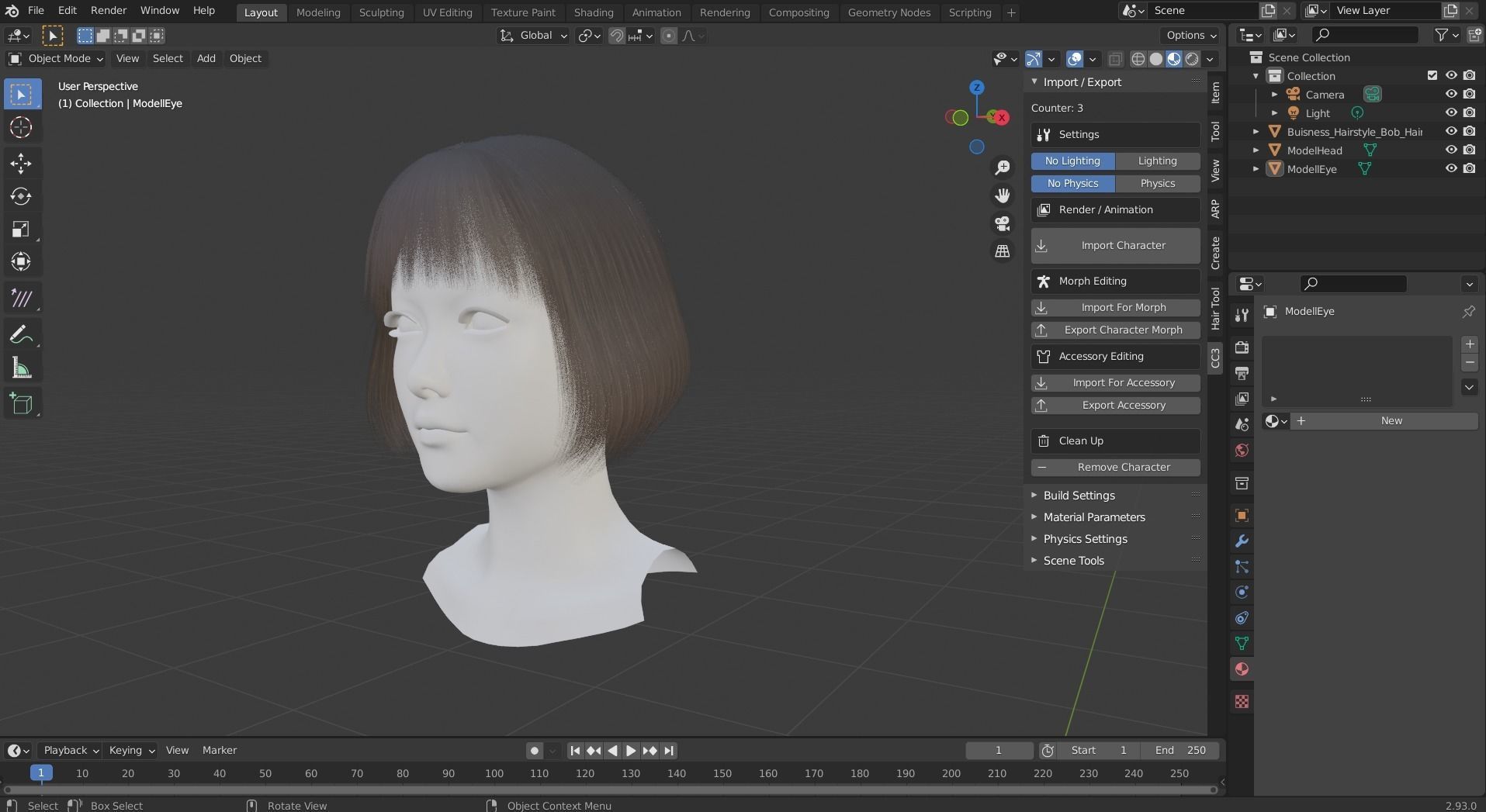 Business Hairstyles - Bob Hair  Low-poly 3D model_6