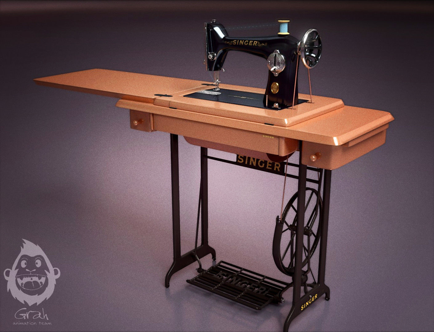 retro sawing machine Singger brand 3D model_2