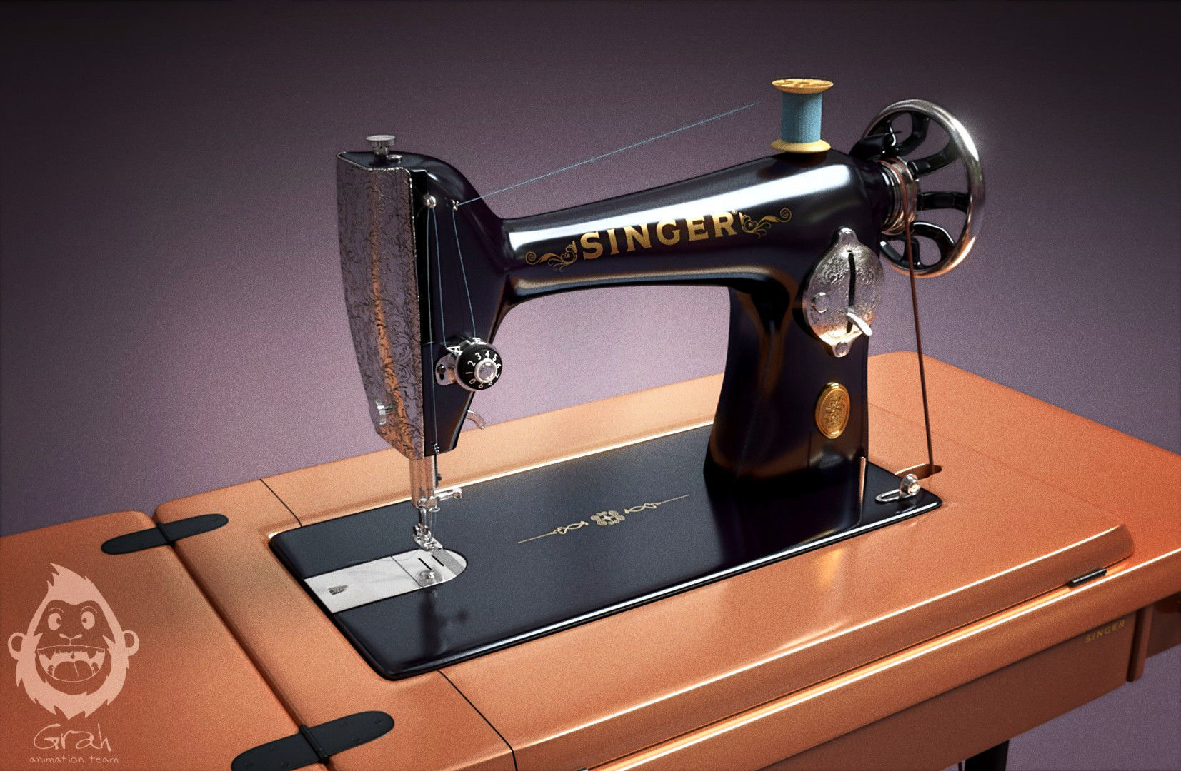 retro sawing machine Singger brand 3D model_1