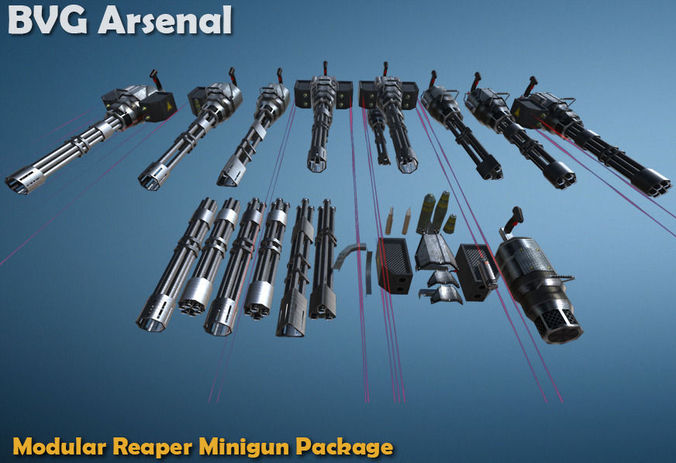 Modular Reaper Minigun Package - HQ Low-poly 3D model