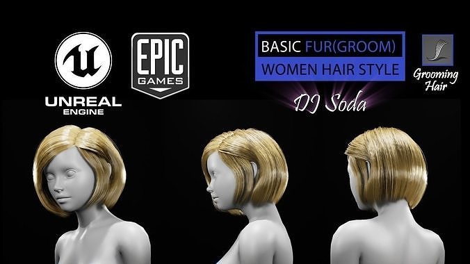 Dj Soda HAirStyle Grooming Real-Time Hairstyle Unreal Engine 4 Low-poly 3D model