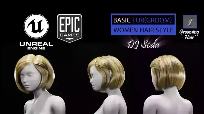 Dj Soda HAirStyle Grooming Real-Time Hairstyle Unreal Engine 4 Low-poly 3D model