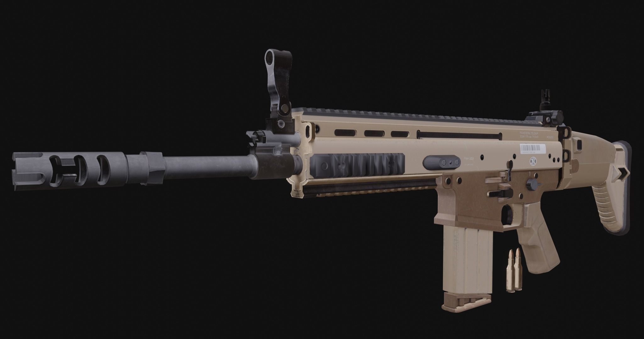 Low Poly Game ready Fn-Scar tan rifle Low-poly 3D model_2