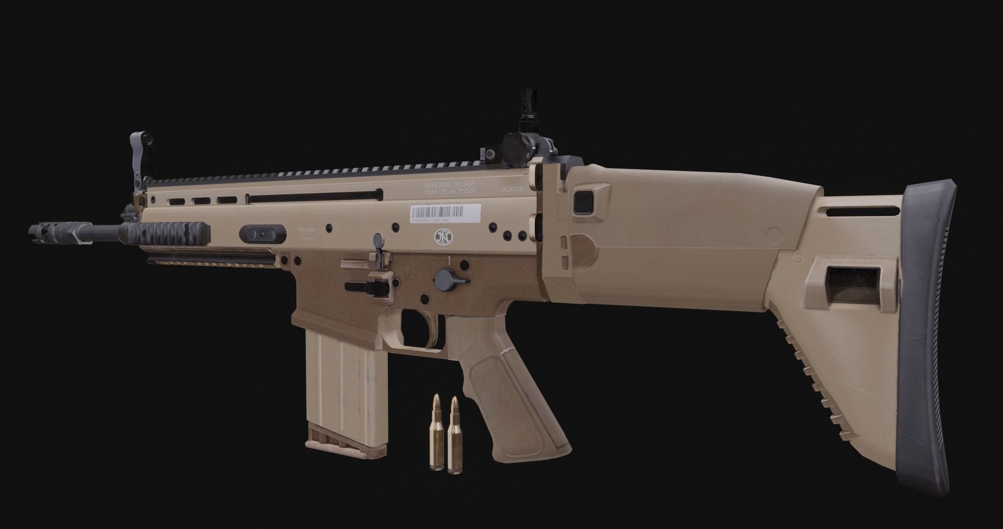 Low Poly Game ready Fn-Scar tan rifle Low-poly 3D model_3