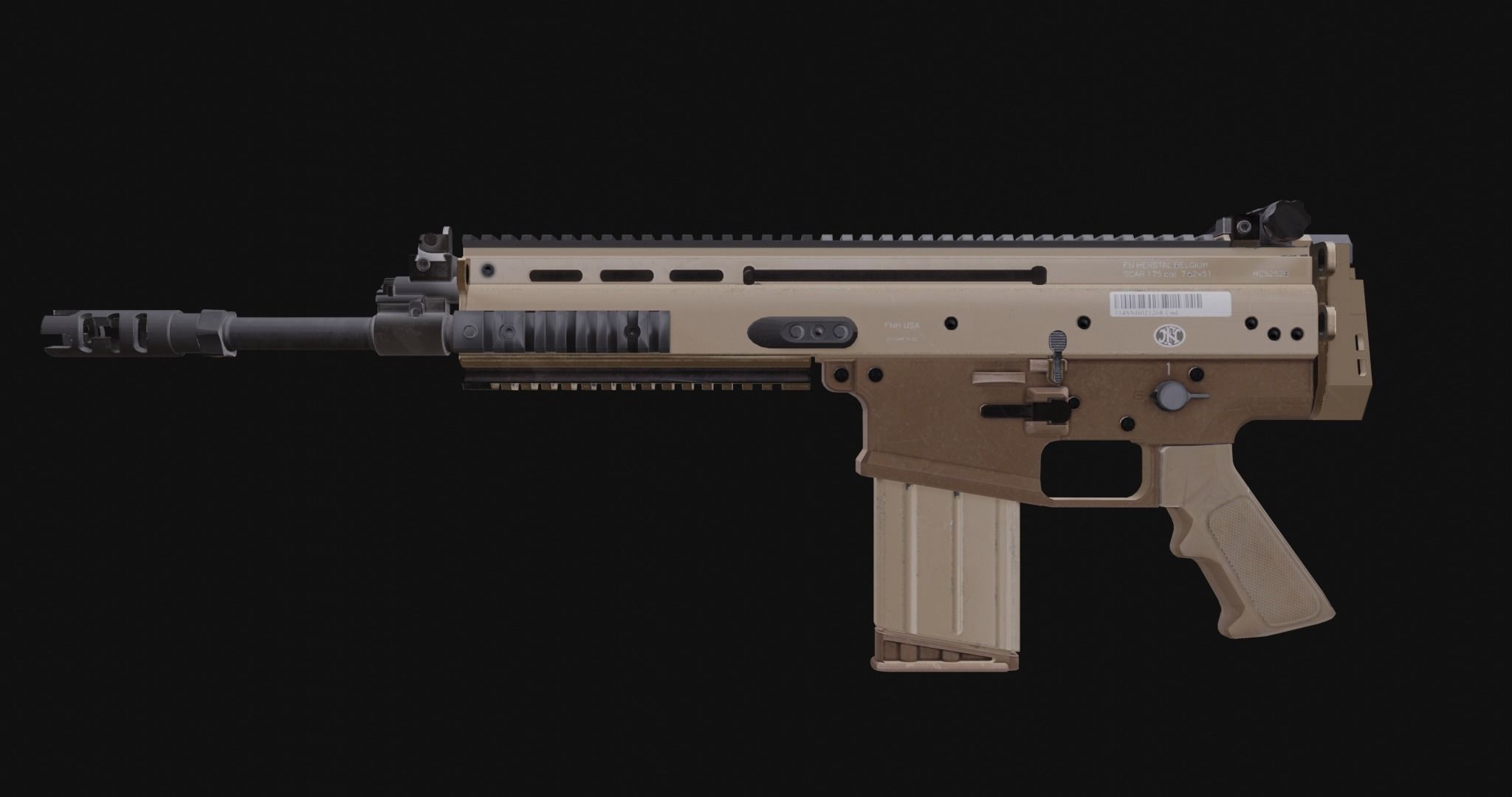 Low Poly Game ready Fn-Scar tan rifle Low-poly 3D model_8