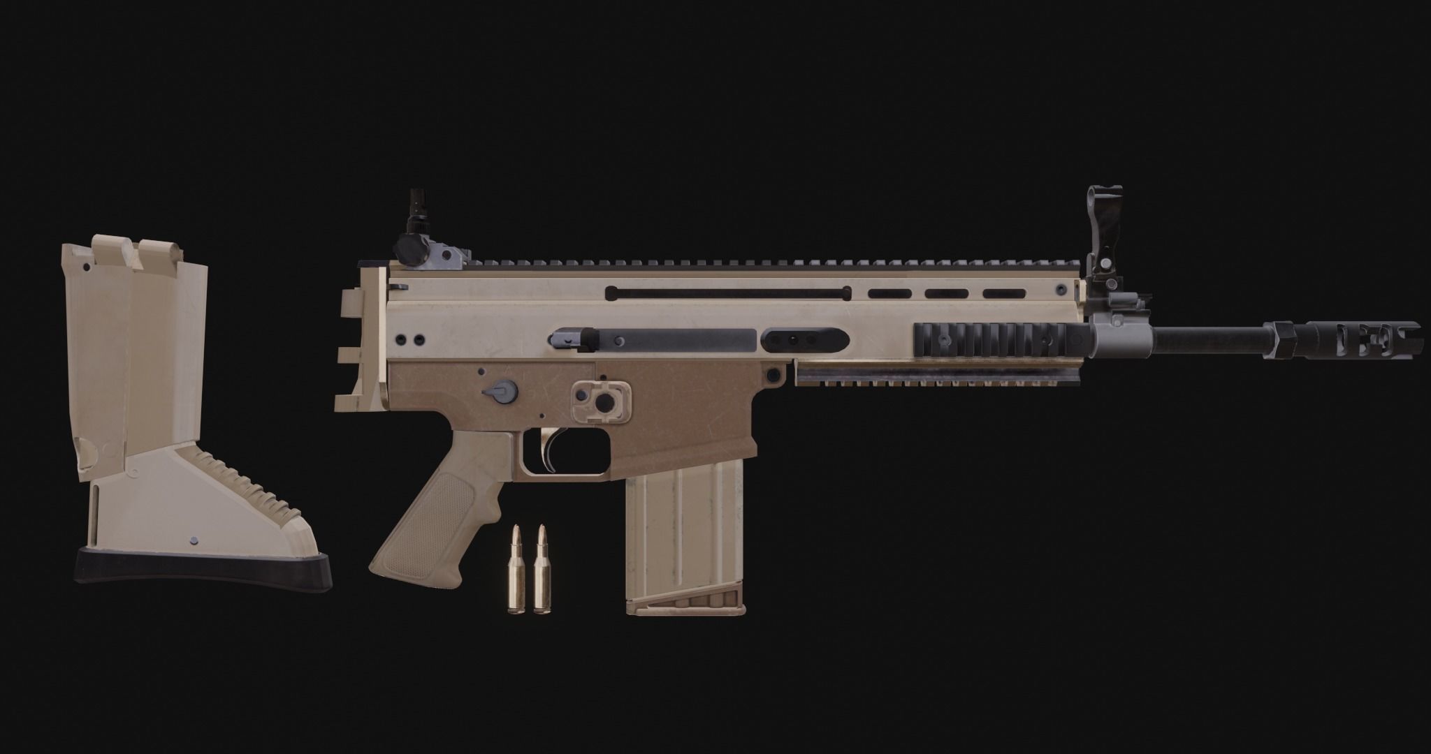 Low Poly Game ready Fn-Scar tan rifle Low-poly 3D model_5