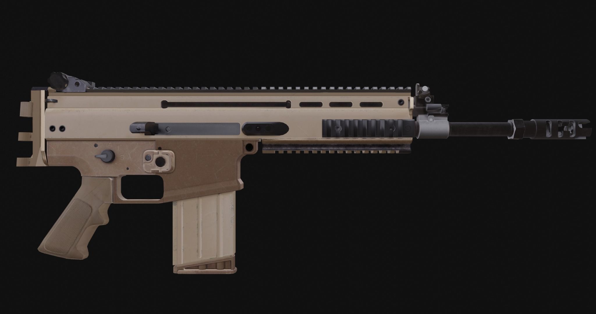 Low Poly Game ready Fn-Scar tan rifle Low-poly 3D model_9
