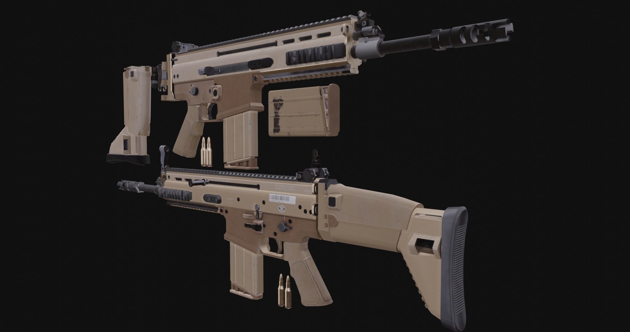 Low Poly Game ready Fn-Scar tan rifle Low-poly 3D model_7