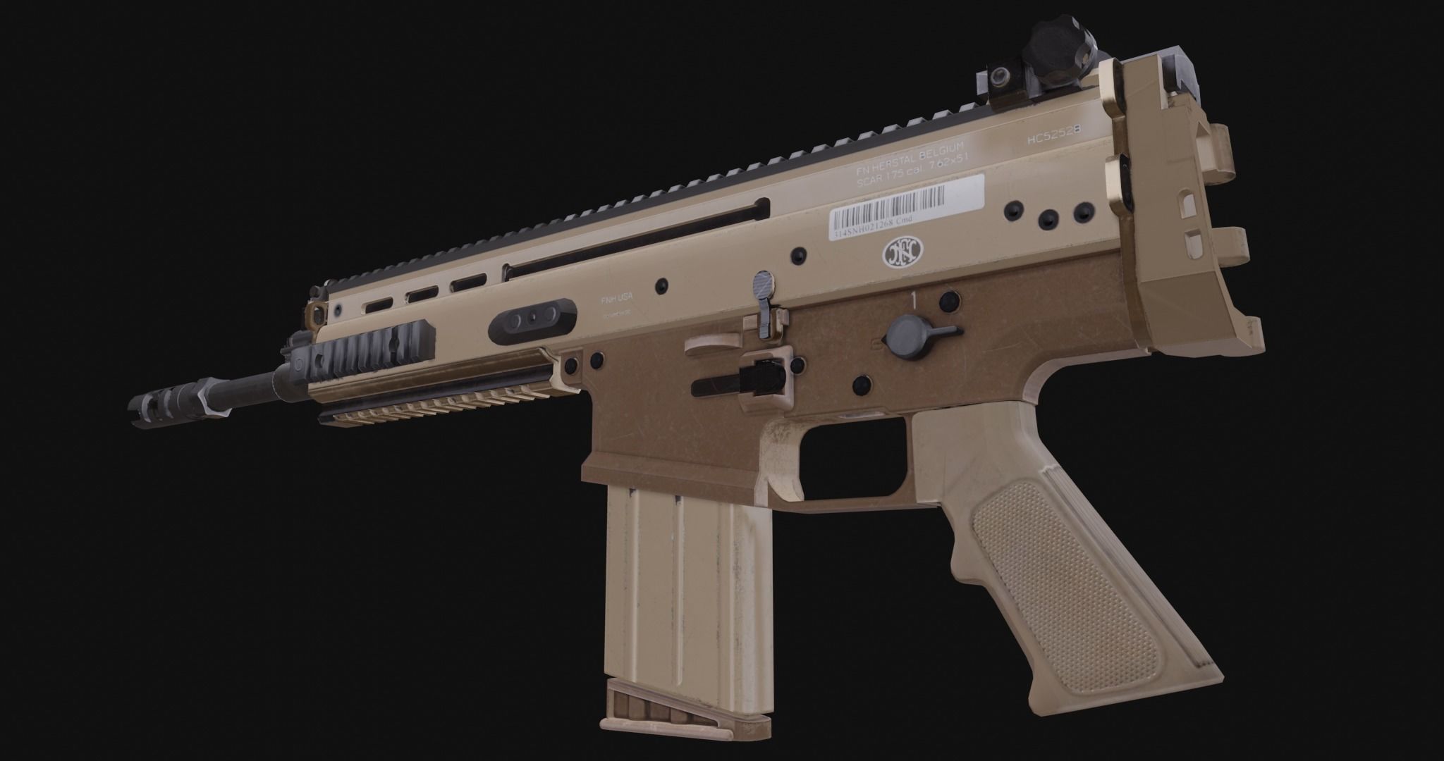 Low Poly Game ready Fn-Scar tan rifle Low-poly 3D model_10