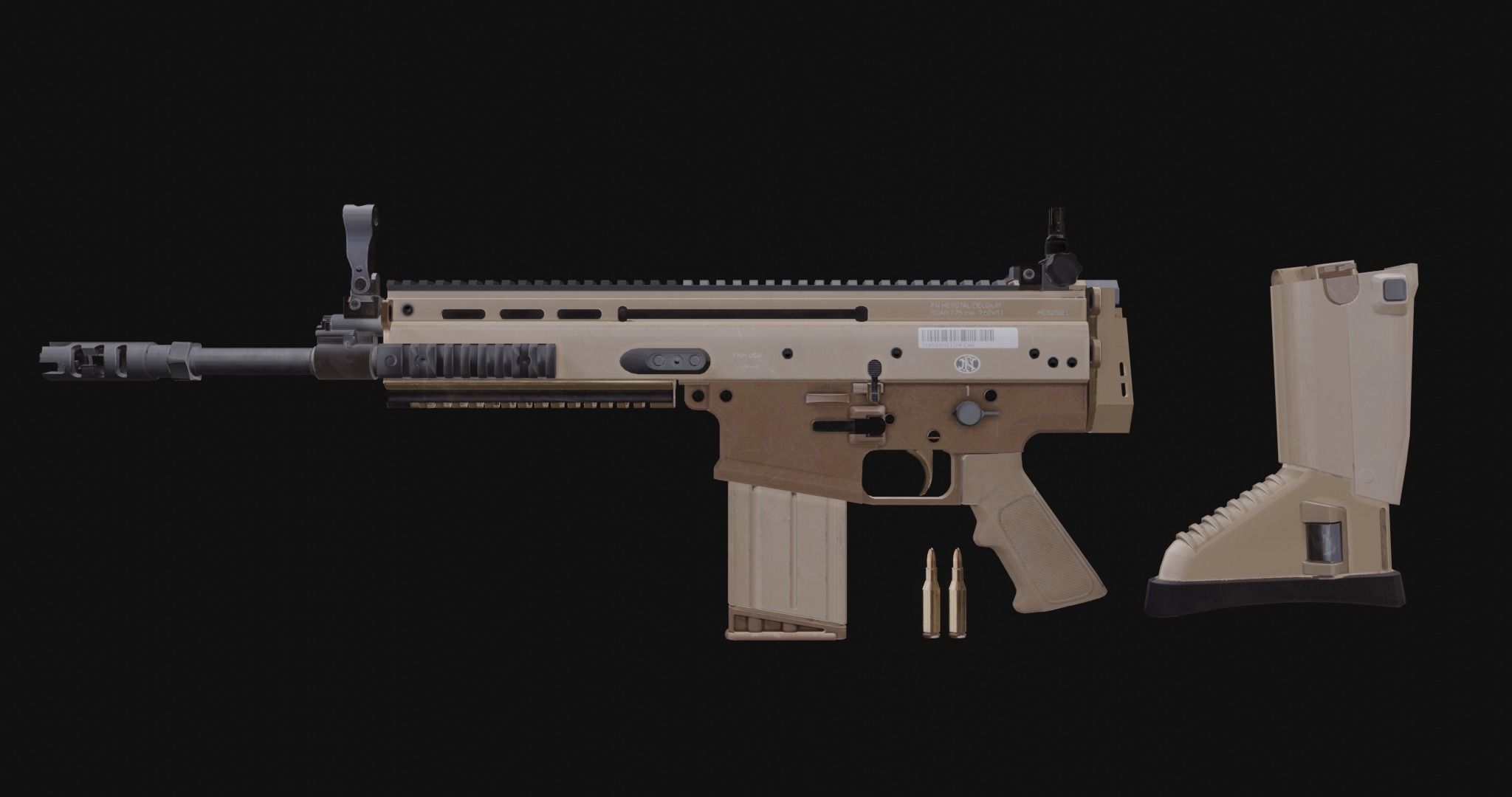 Low Poly Game ready Fn-Scar tan rifle Low-poly 3D model_4