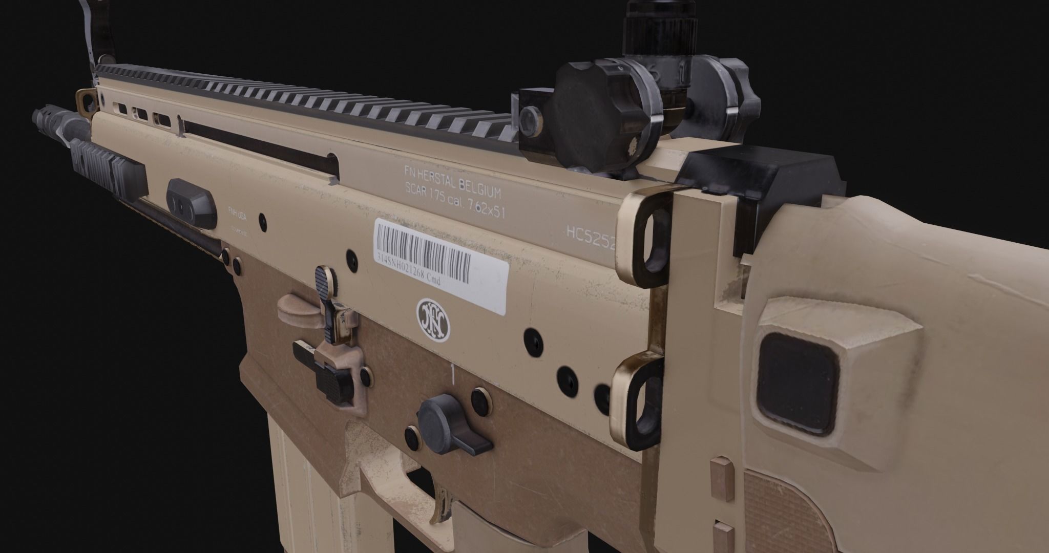 Low Poly Game ready Fn-Scar tan rifle Low-poly 3D model_12