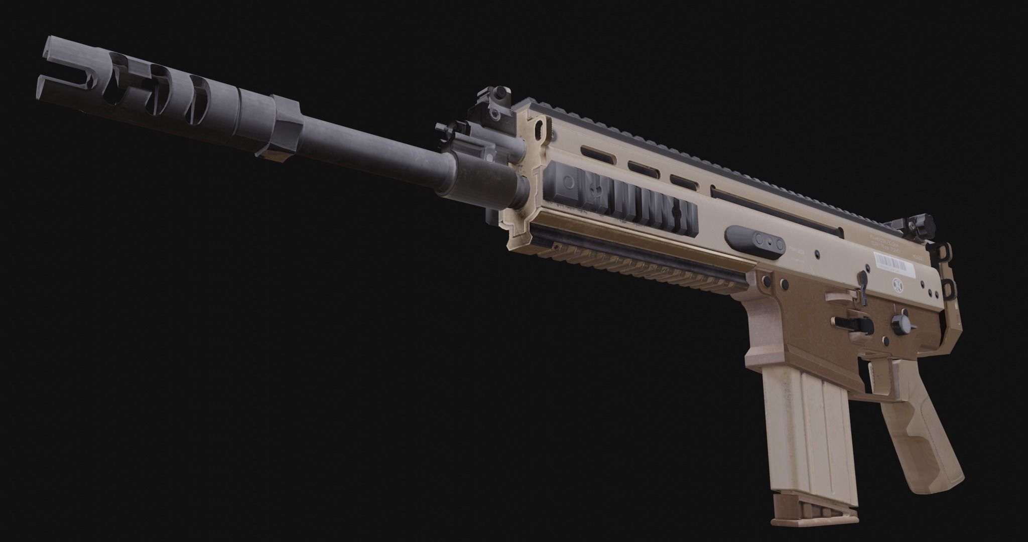 Low Poly Game ready Fn-Scar tan rifle Low-poly 3D model_11