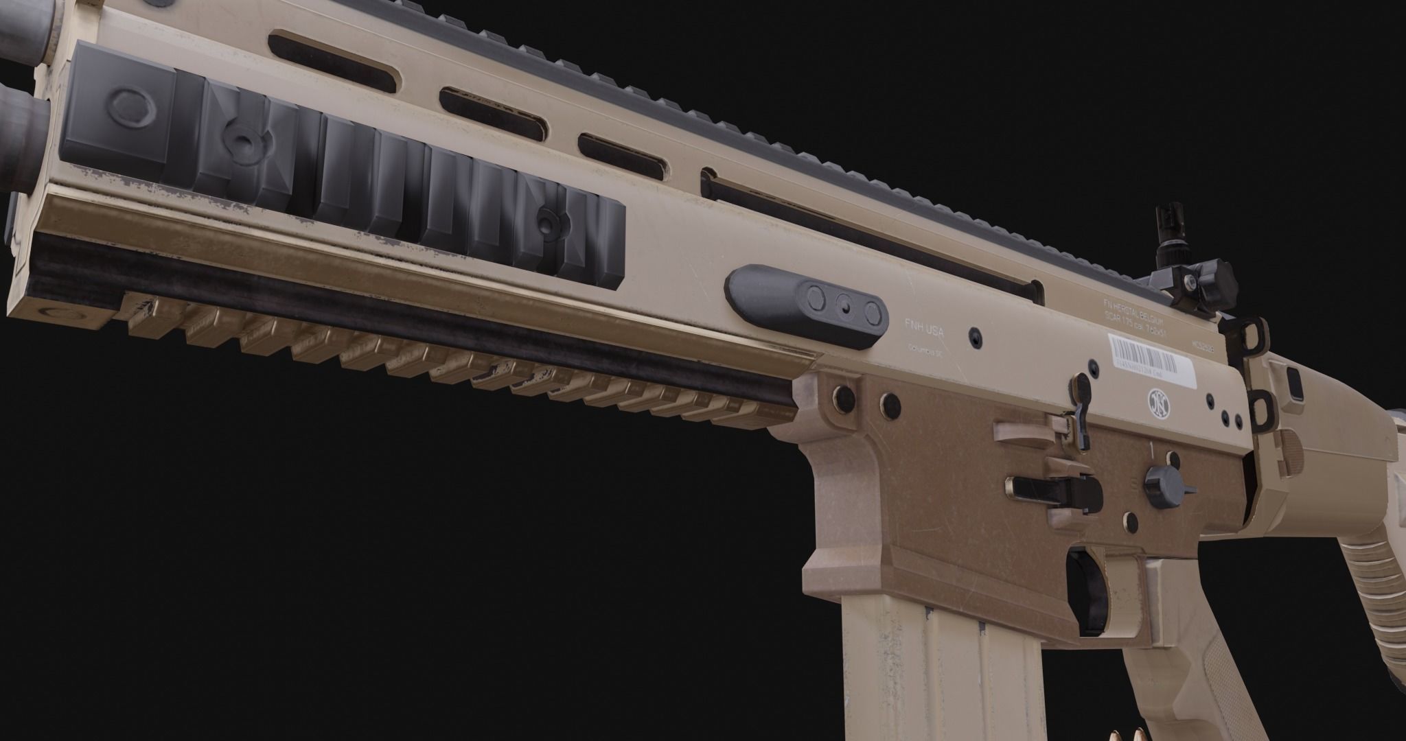Low Poly Game ready Fn-Scar tan rifle Low-poly 3D model_13
