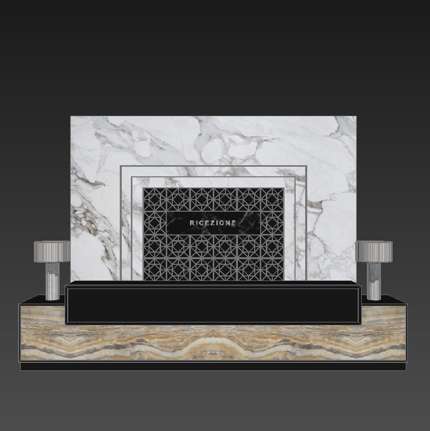Reception marble and gold desk 3D model_4