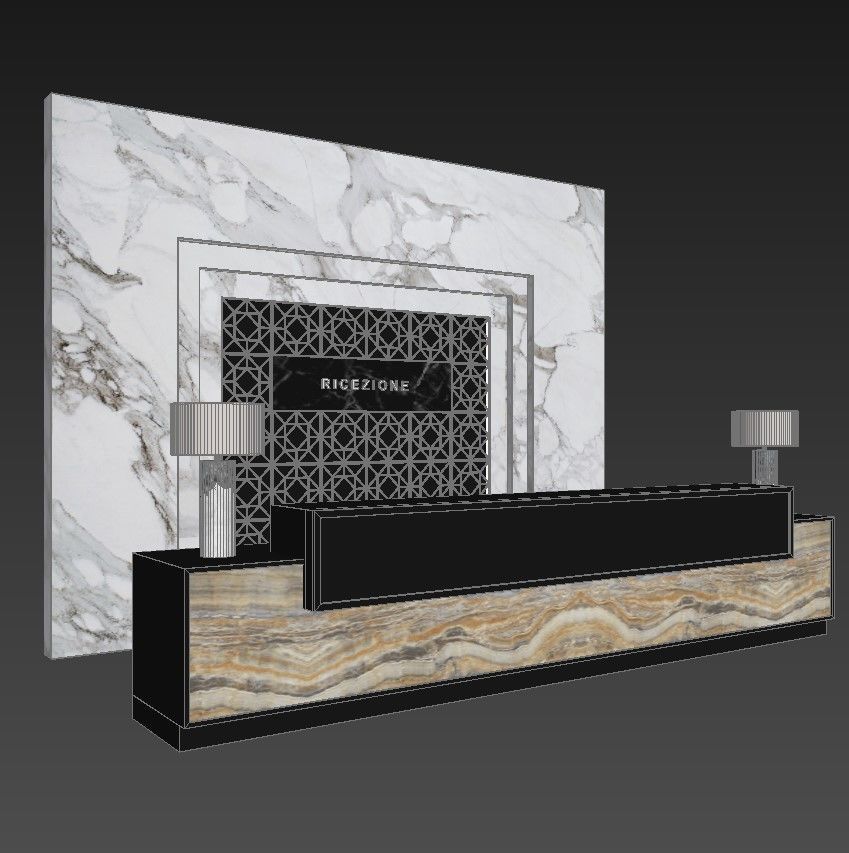 Reception marble and gold desk 3D model_3