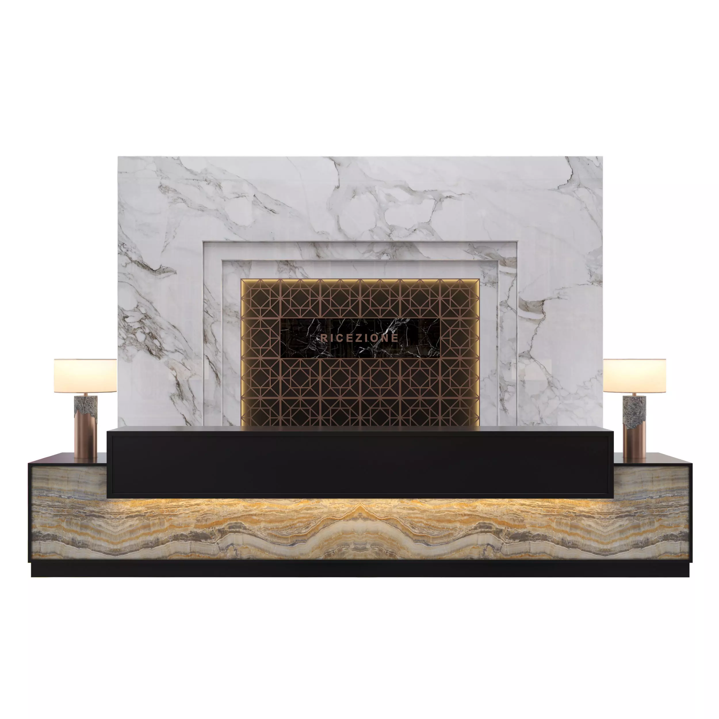 Reception marble and gold desk 3D model_0