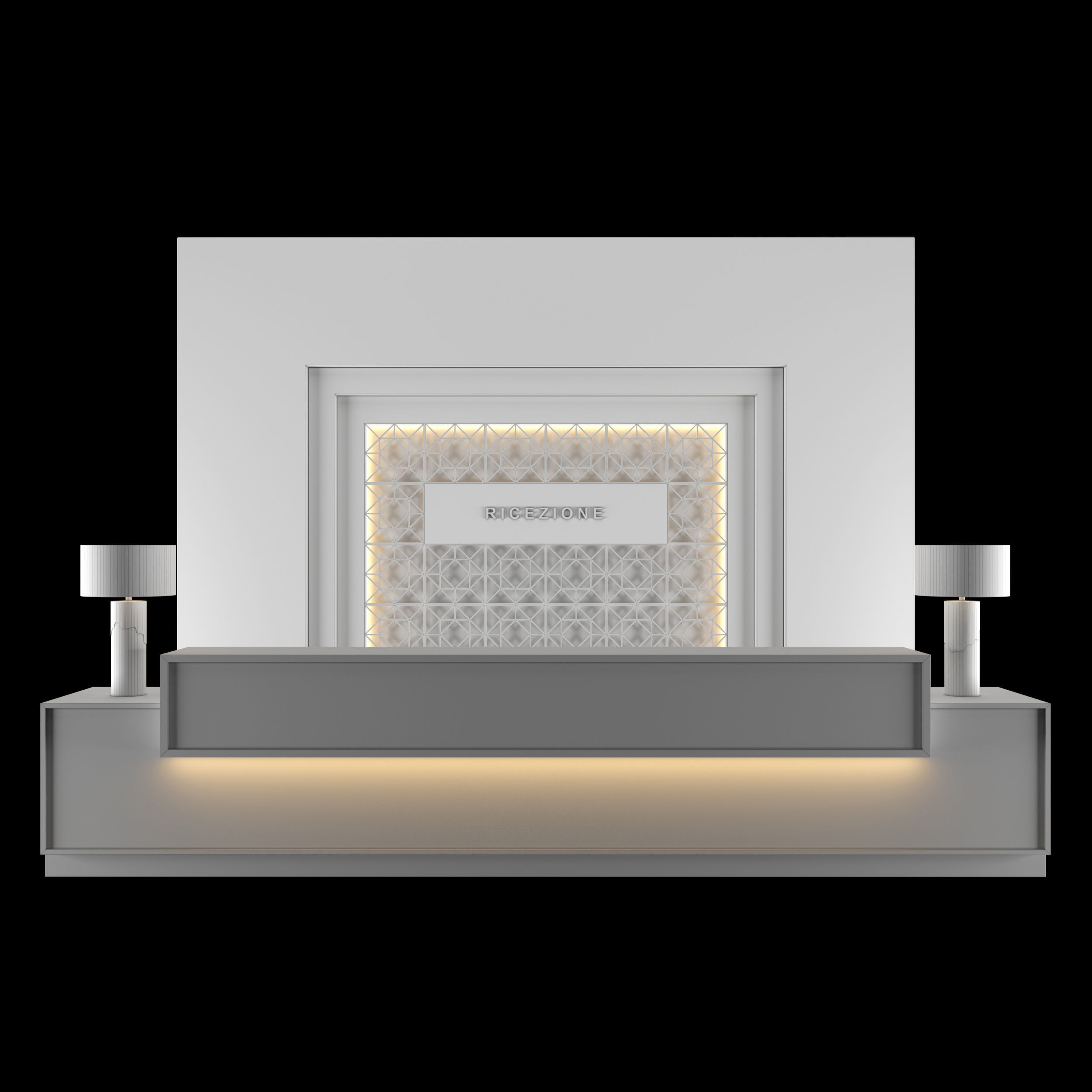 Reception marble and gold desk 3D model_2