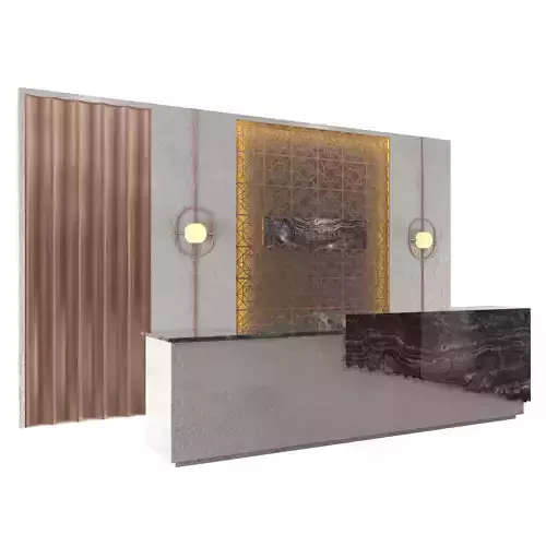 Reception desk with marble and gold accents