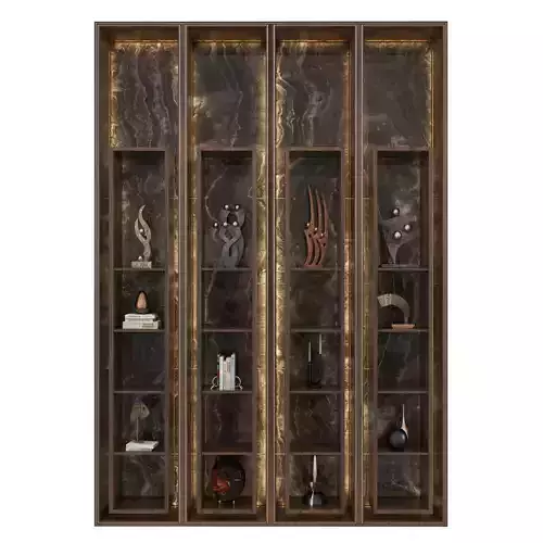 Shelf 3d Model bookcase with glass doors and shelves