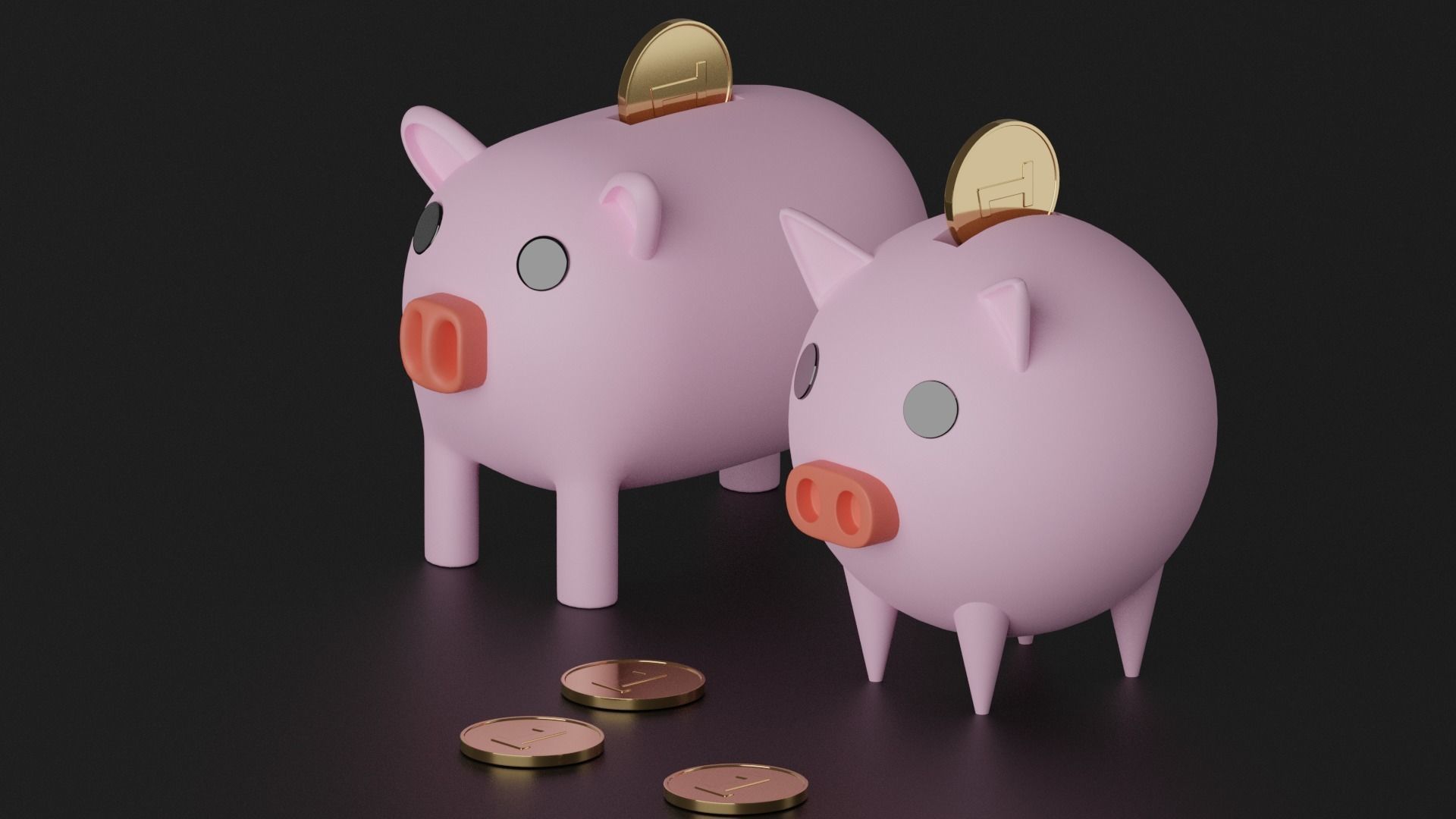Piggy Bank With Coins Low-poly 3D model_5