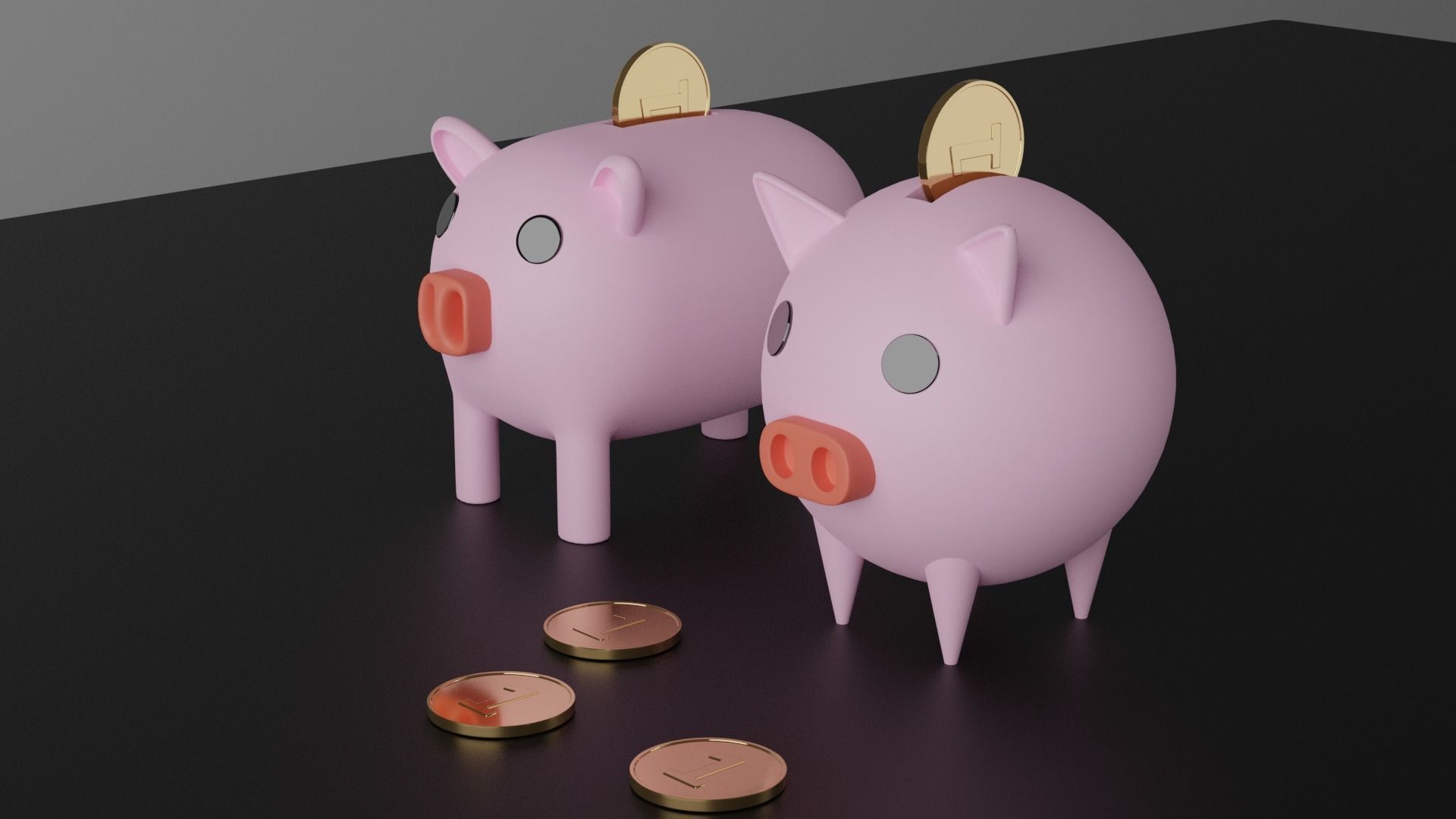 Piggy Bank With Coins Low-poly 3D model_6