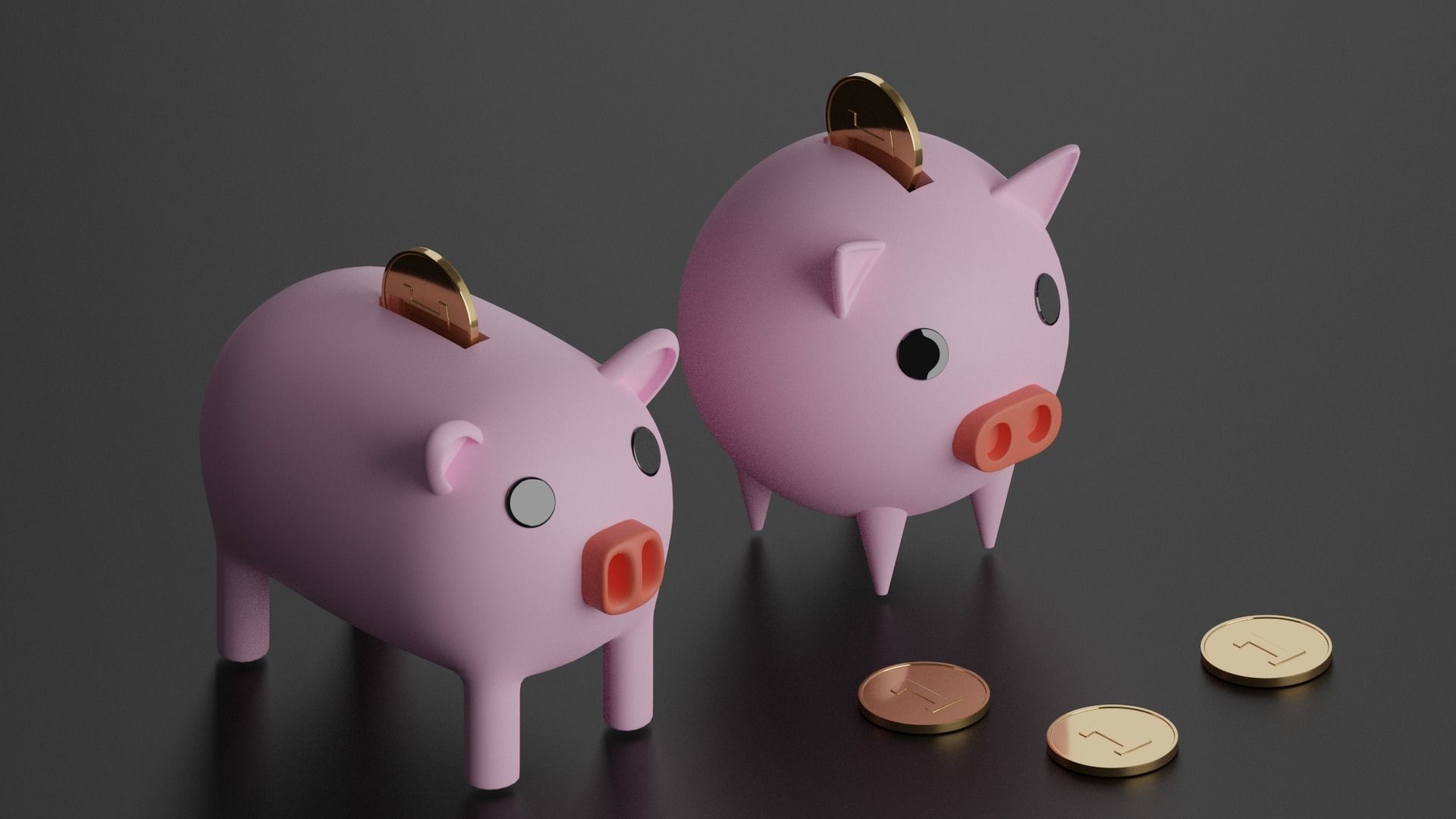 Piggy Bank With Coins Low-poly 3D model_2