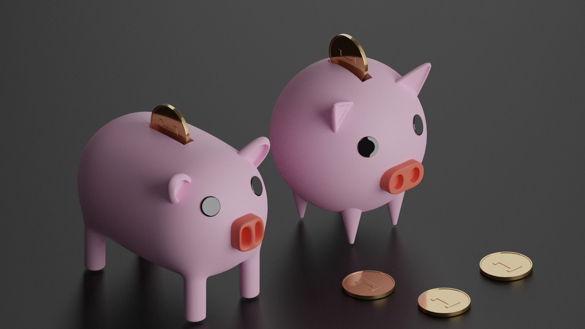 Piggy Bank With Coins Low-poly 3D model_1