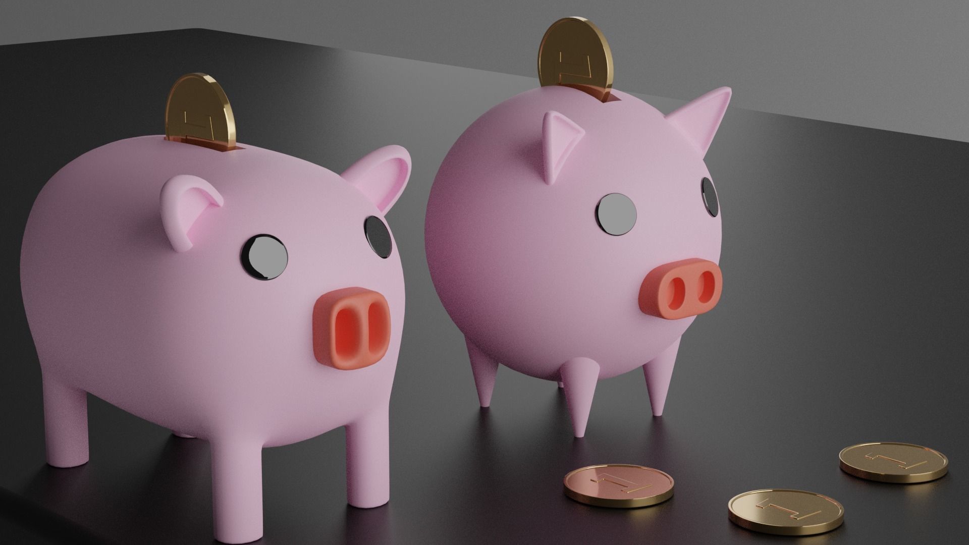 Piggy Bank With Coins Low-poly 3D model_4