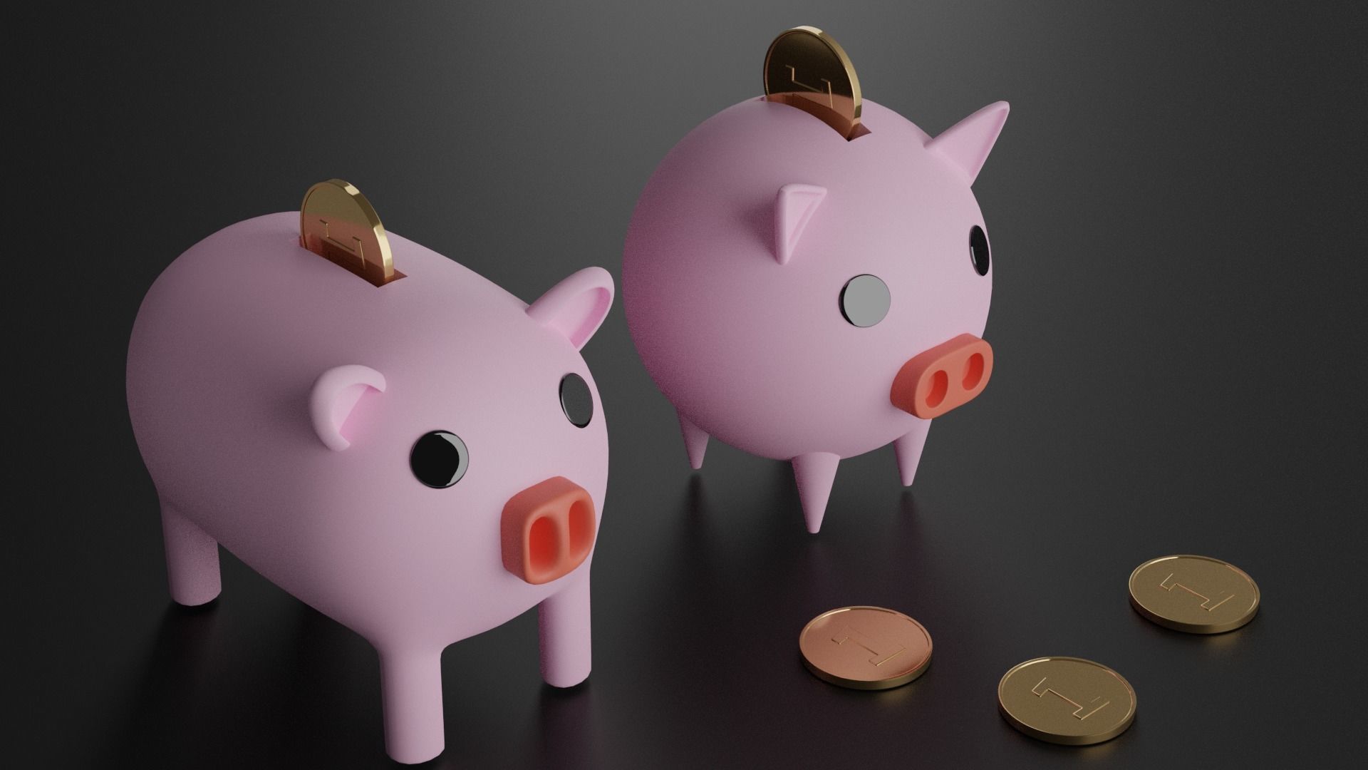 Piggy Bank With Coins Low-poly 3D model_3