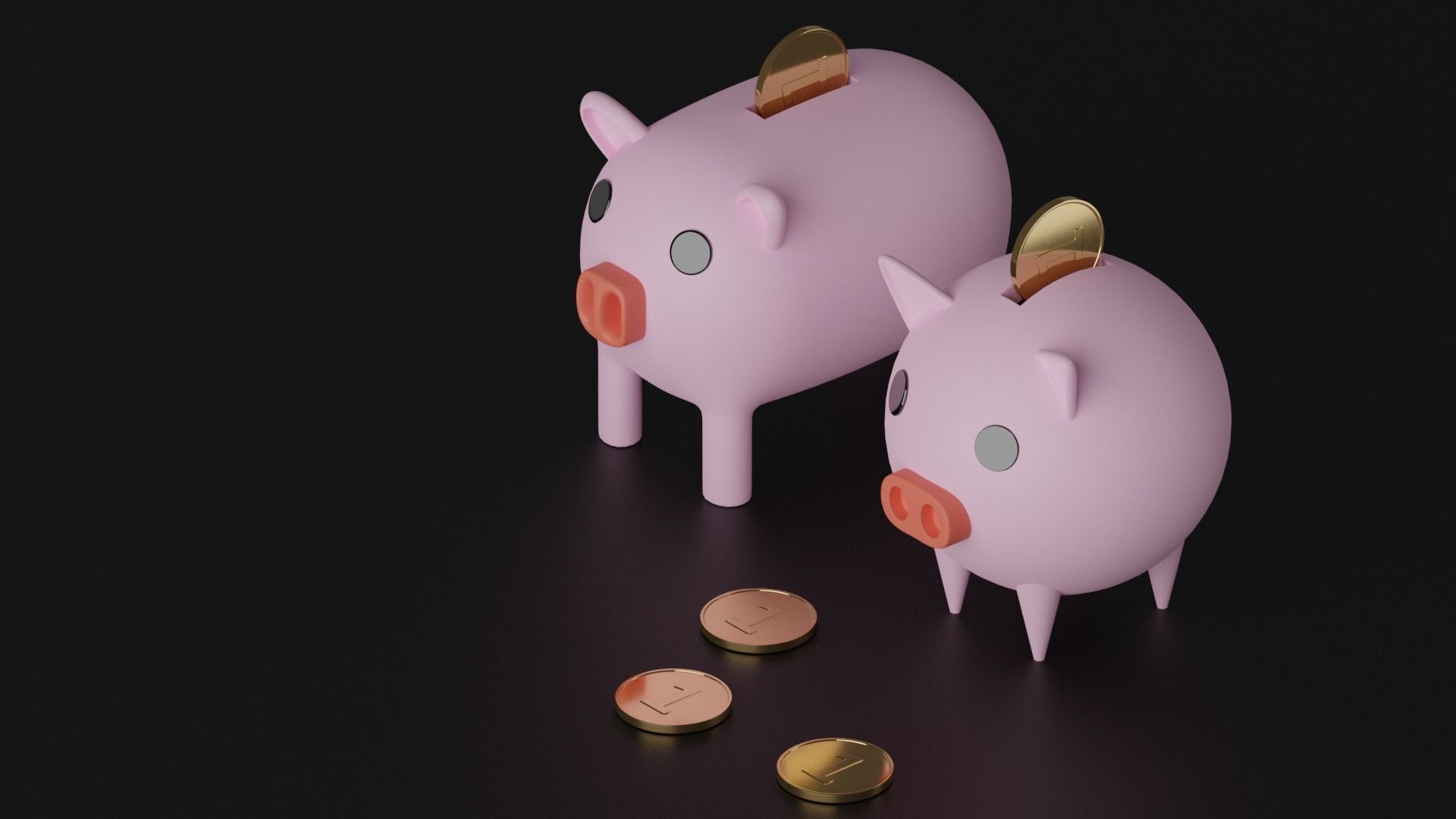 Piggy Bank With Coins Low-poly 3D model_7