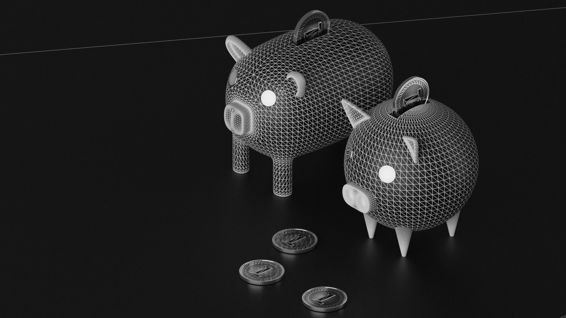 Piggy Bank With Coins Low-poly 3D model_9