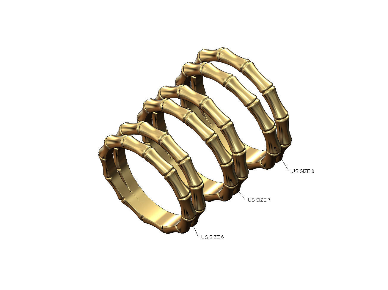 Double row bamboo shaped band US sizes 6 7 8 9 3D print model_1