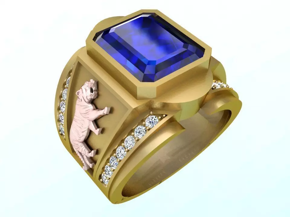 Tiger ring - Mens ring - Rectangular stone ring - N5479 3D print model