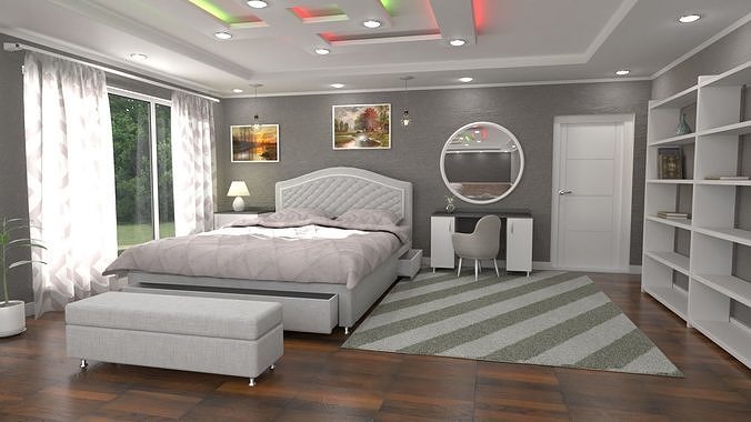 Comfortable bed room Low-poly 3D model