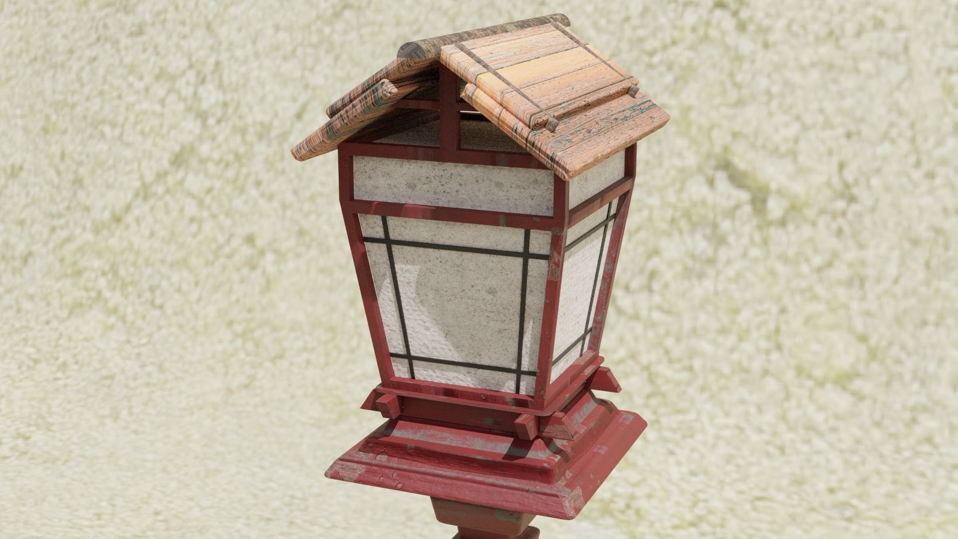 Japanese Post Lantern Decoration 3D model_1