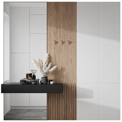 Hallway modern bathroom with walls and wooden panels 3D model