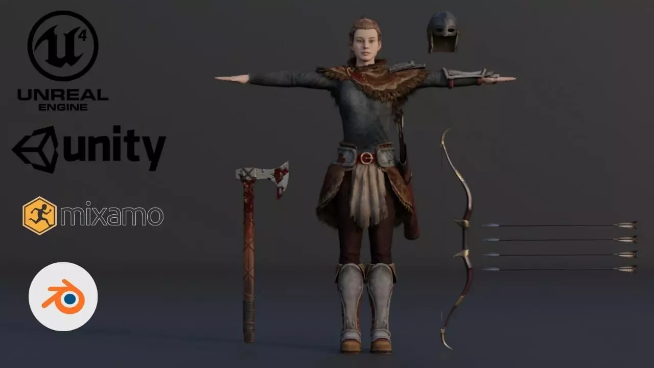 female warrior  Low-poly 3D model_0