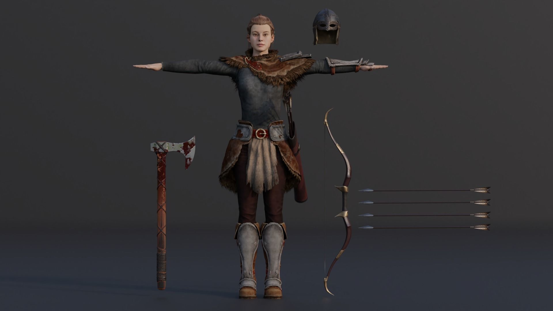 female warrior  Low-poly 3D model_2