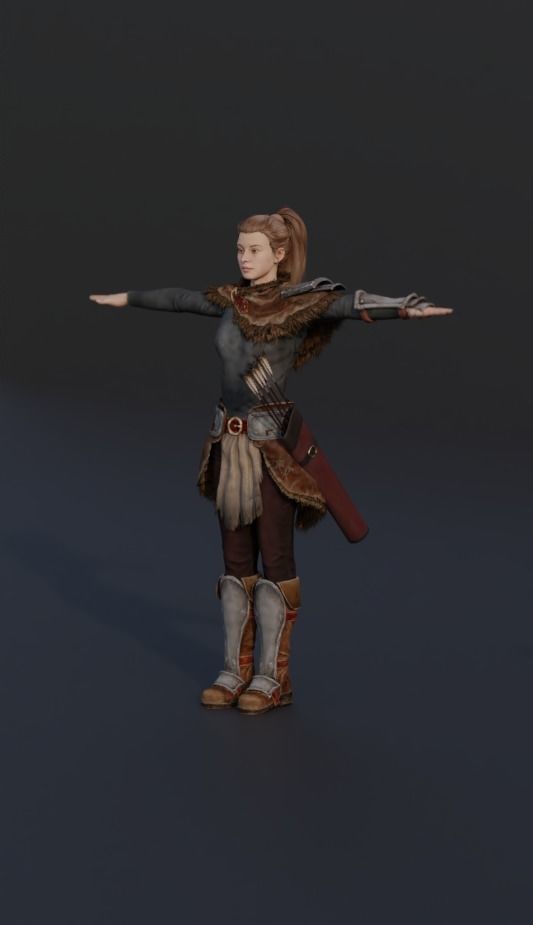 female warrior  Low-poly 3D model_3