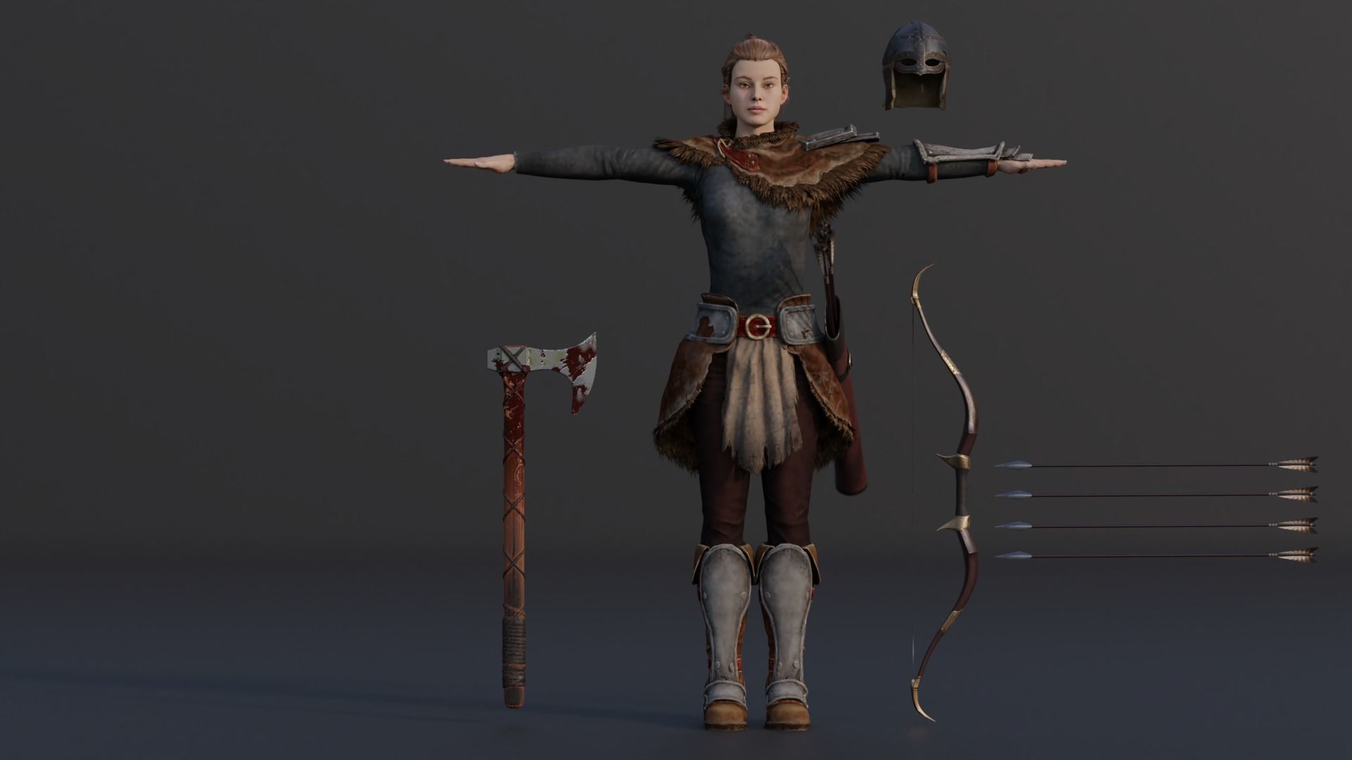 female warrior  Low-poly 3D model_1