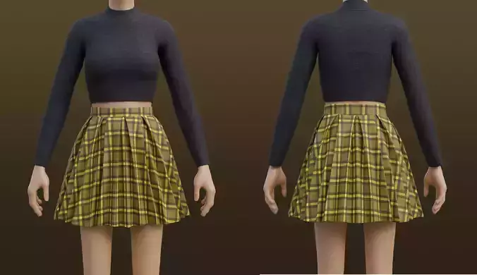 Plaid Pleated Mini skirt and turtleneck sweater outfit- clothing
