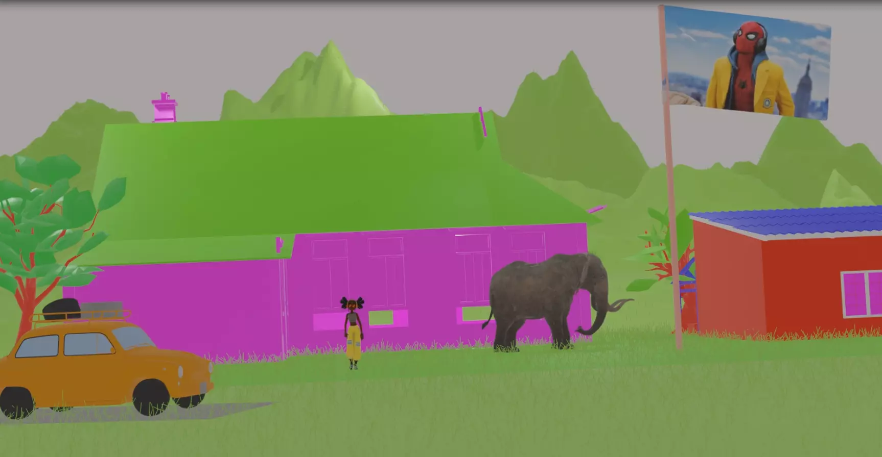 environment village with elephant and car Free 3D model