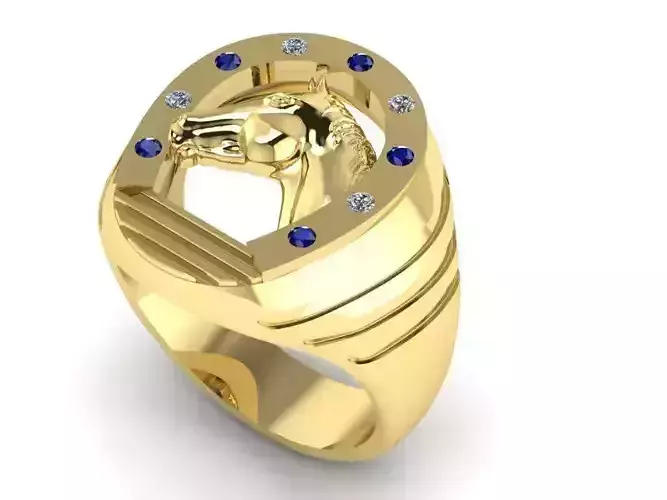 mens signet ring horseshoe and horse