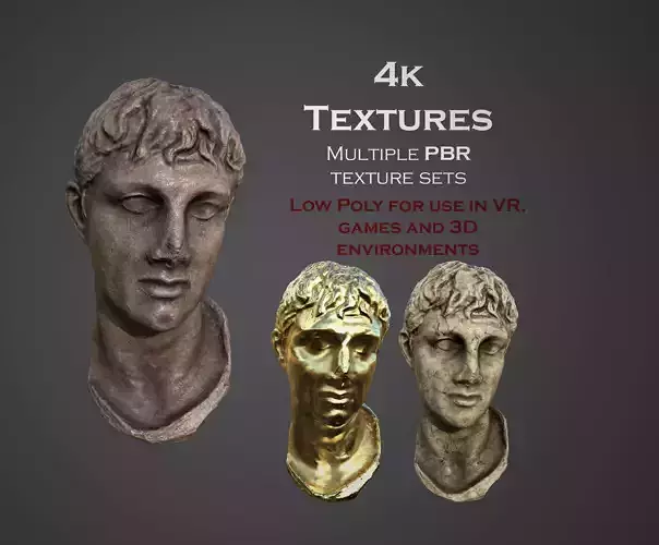 Male head sculpture 2 Low-poly 3D model