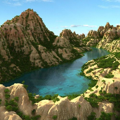 Mountain terrain with lake 3D model