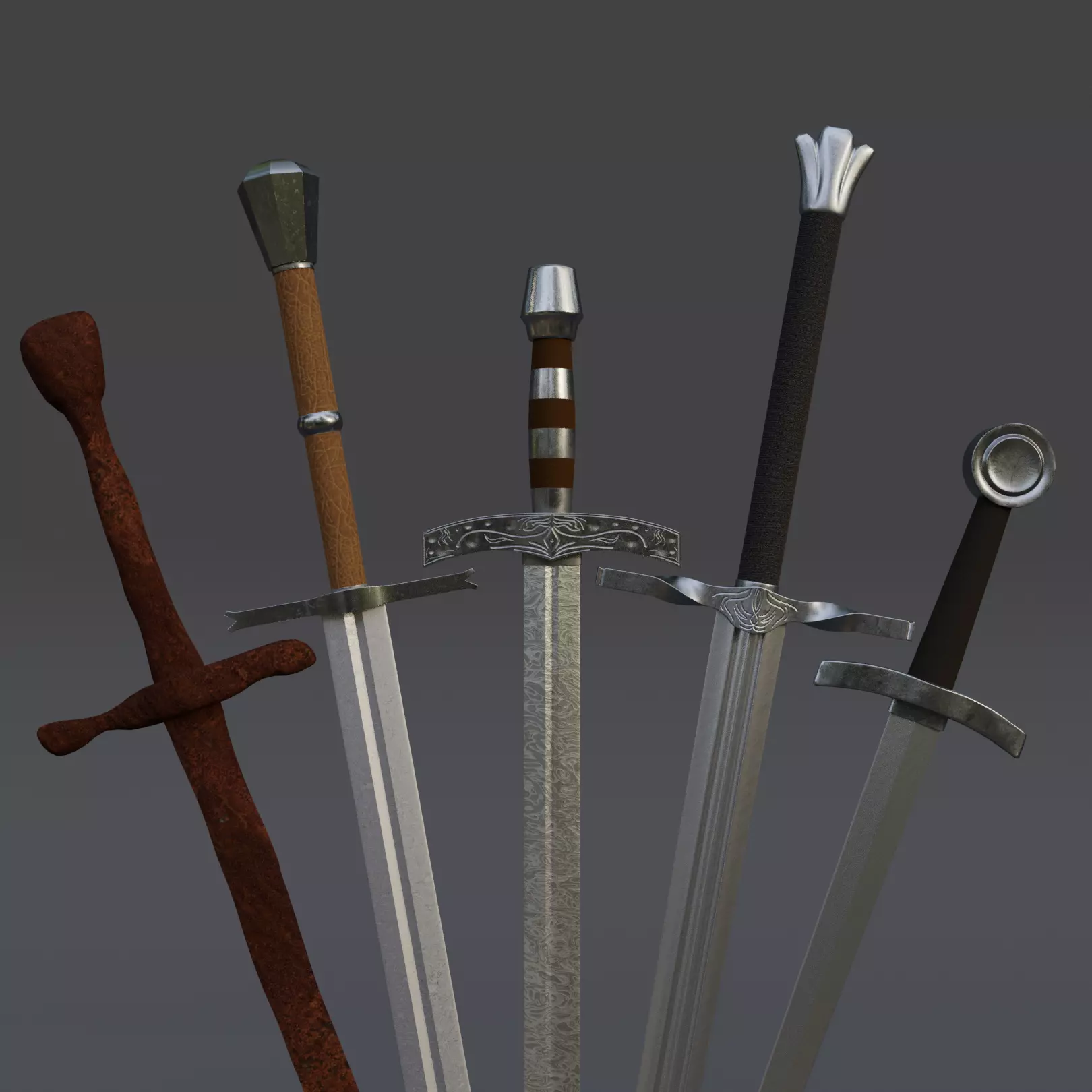 Medieval Sword Pack Low-poly 3D model_0