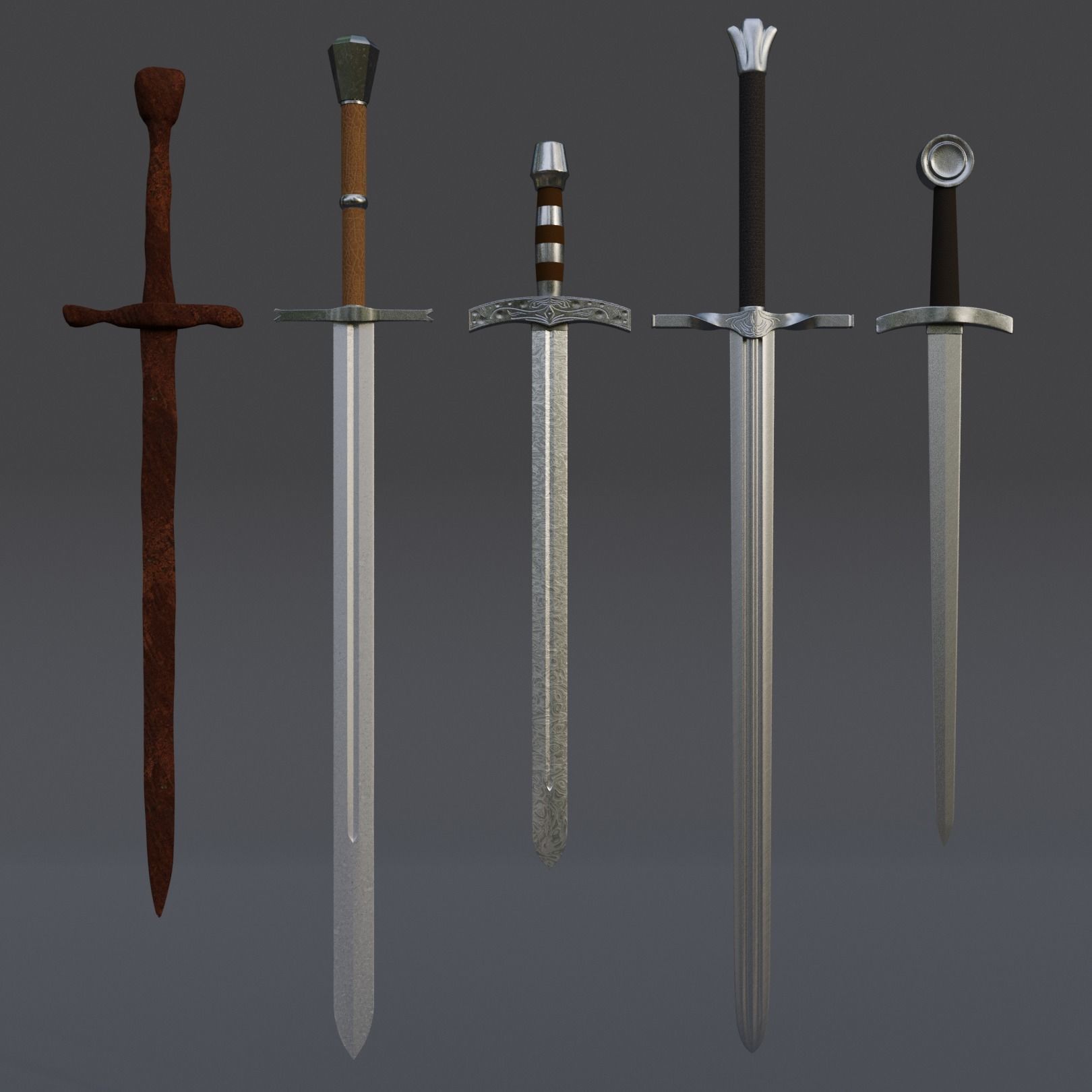 Medieval Sword Pack Low-poly 3D model_13