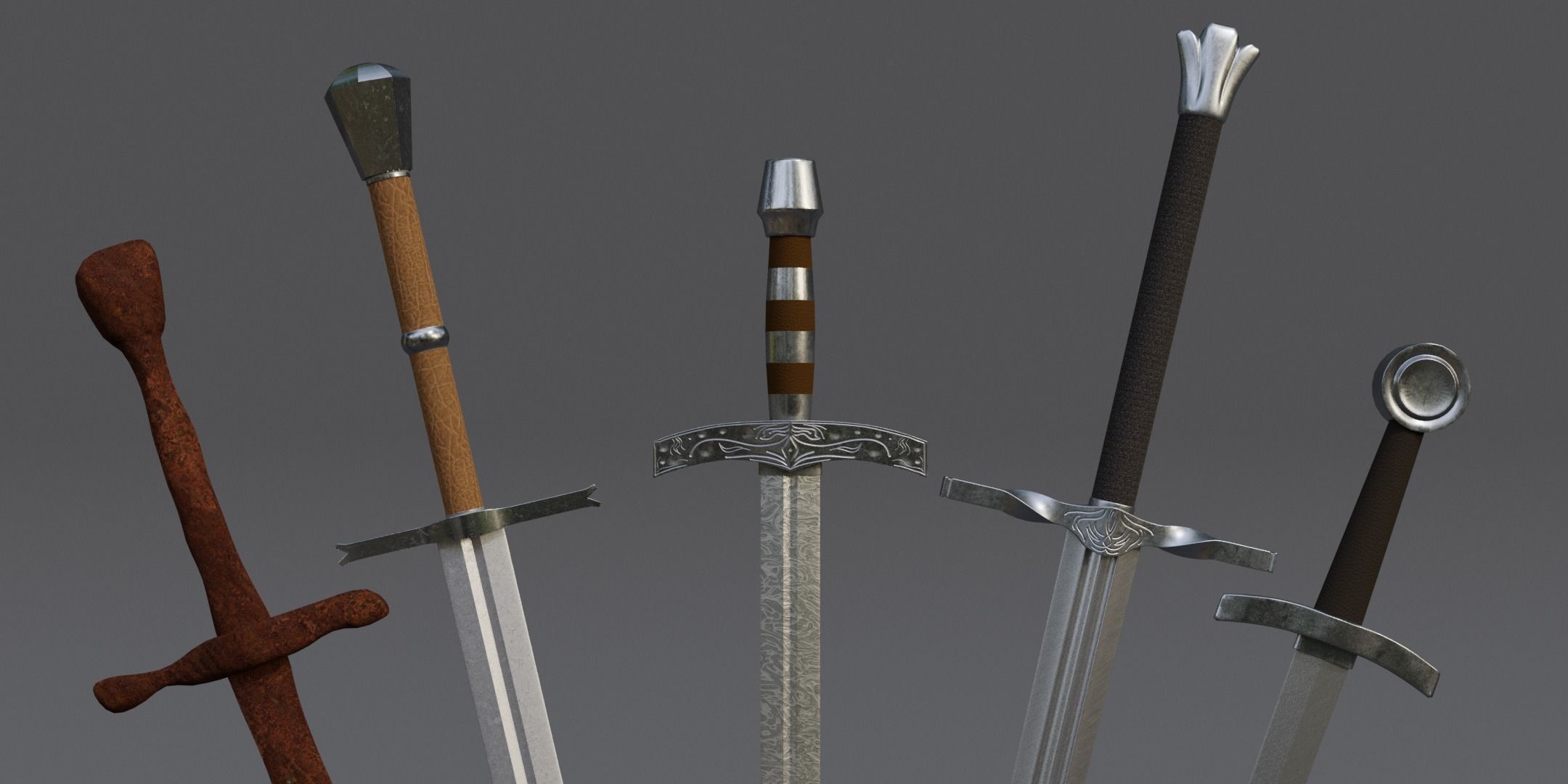 Medieval Sword Pack Low-poly 3D model_14