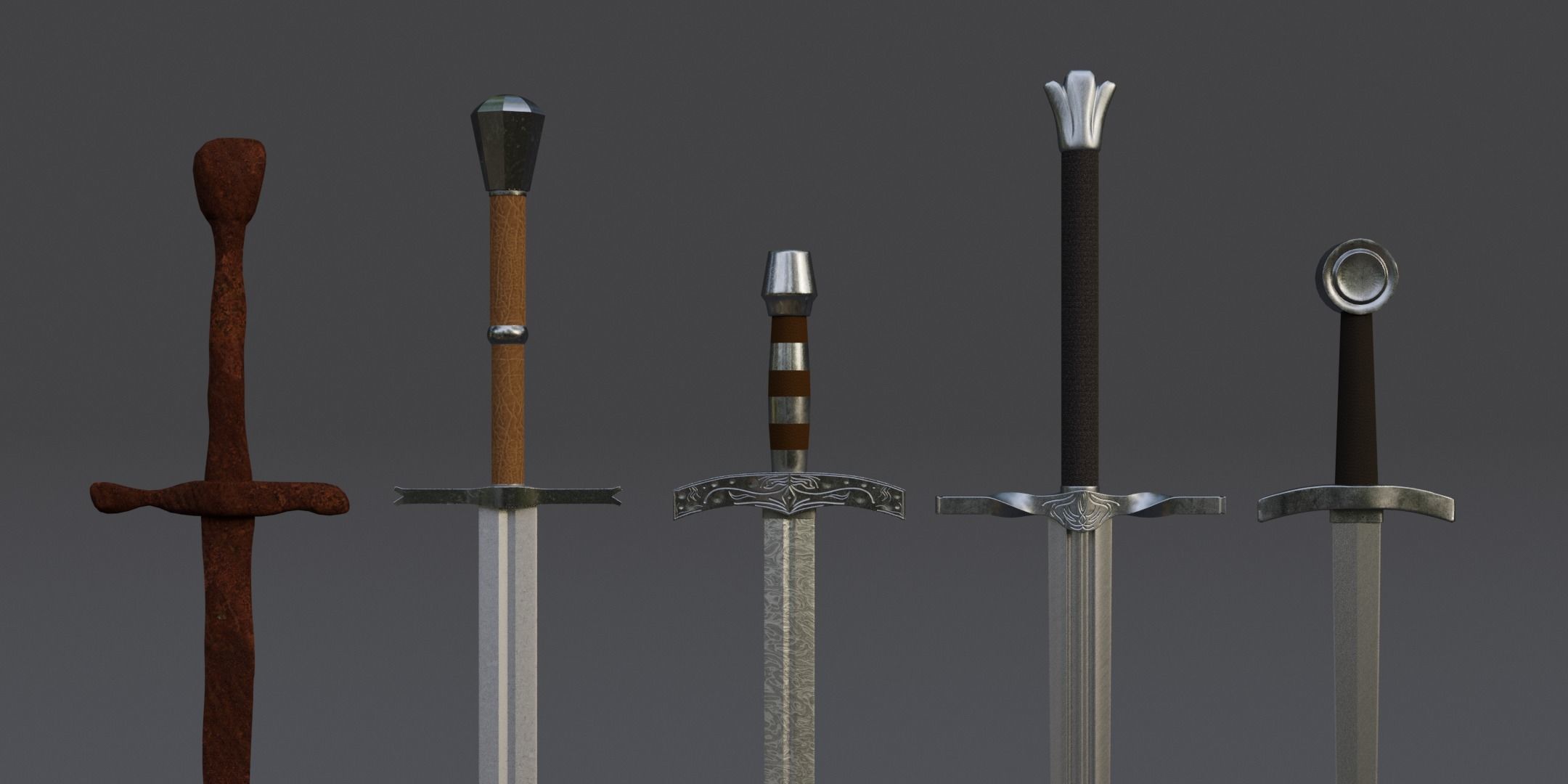 Medieval Sword Pack Low-poly 3D model_12